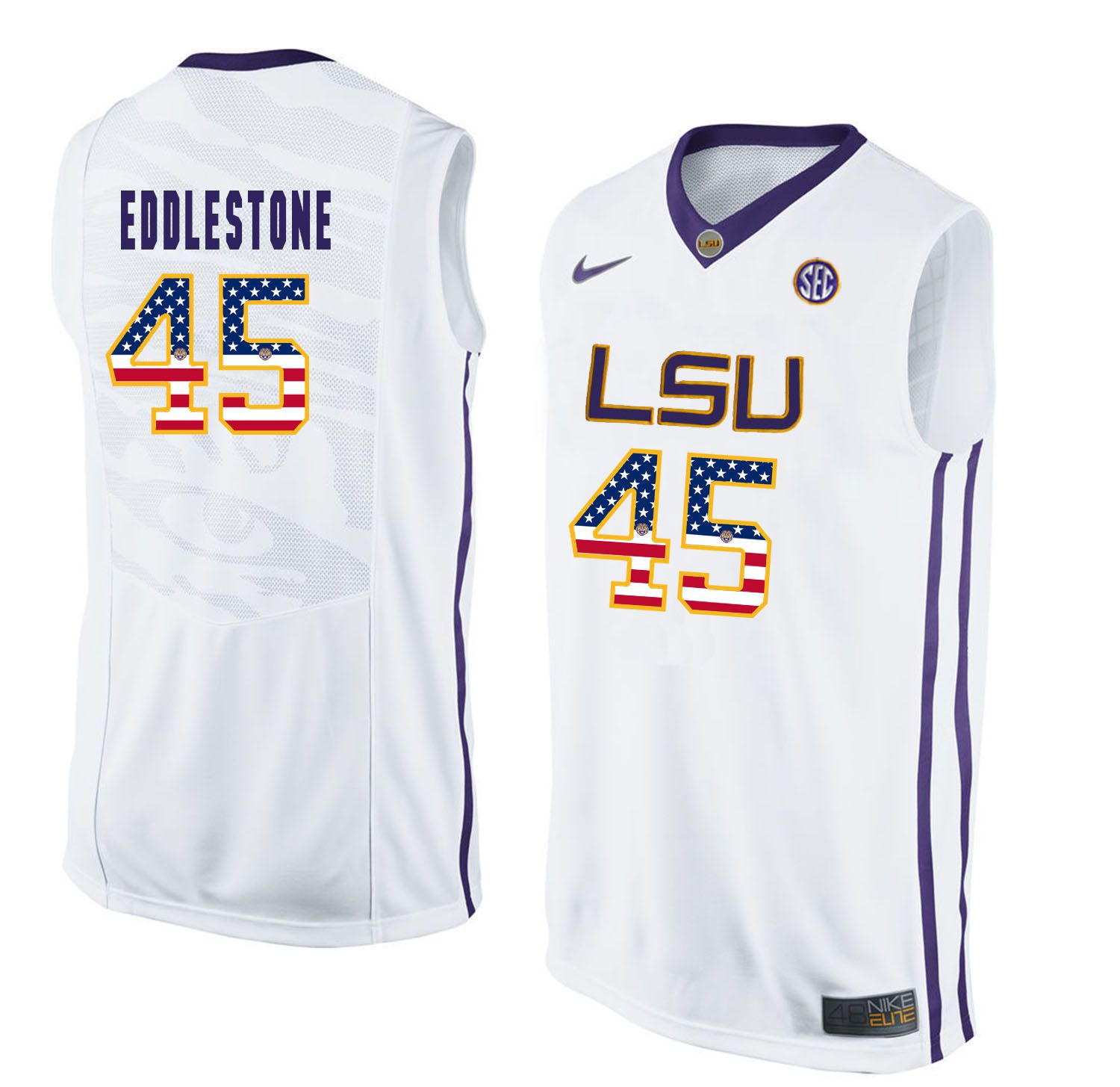 Men LSU Tigers 45 Eddlestone White Flag Customized NCAA Jerseys